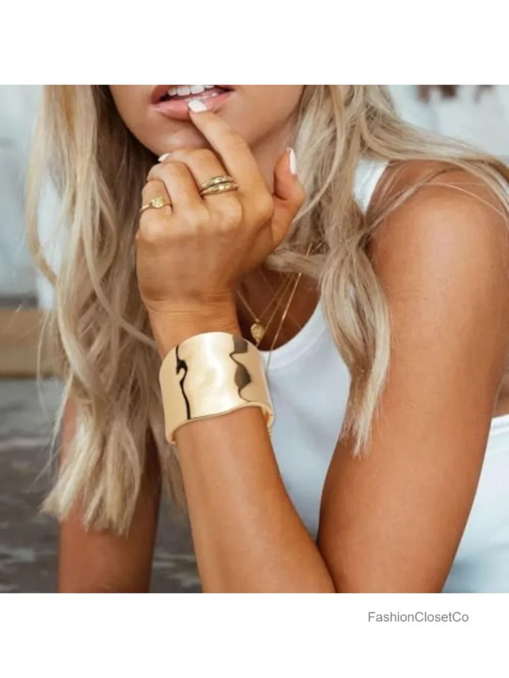 Chunky Silver Cuff Bracelet Open Wave Metal Statement Jewelry